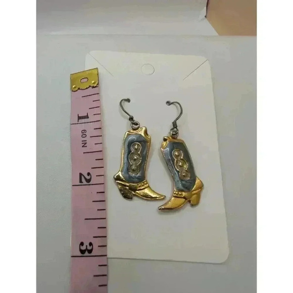 Goldtone Enamel Western Boot Shape Drop Earrings cowboy cowgirl style - Picture 4 of 4